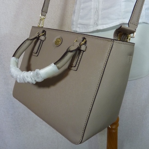 NEW Tory Burch Robinson French Gray Saffiano Leather Mini Square Tote/Crossbody - Picture 11 of 12